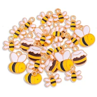 20pcs cute bee honey enamel color pendant funny animal phone charm couple necklace bracelet handmade supplies jewelry findings