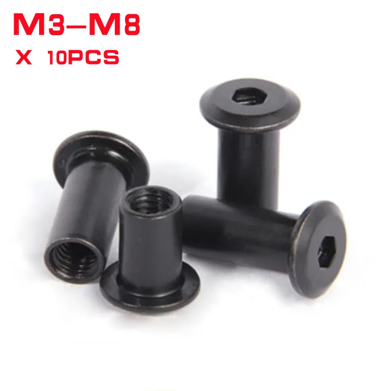 

10pcs/lot M3 M4 M5 M6 M8 Black Zin Plated Large Flat Hex Hexagon Socket Head Rivet Connector Insert Joint Sleeve Cap Butt Nut