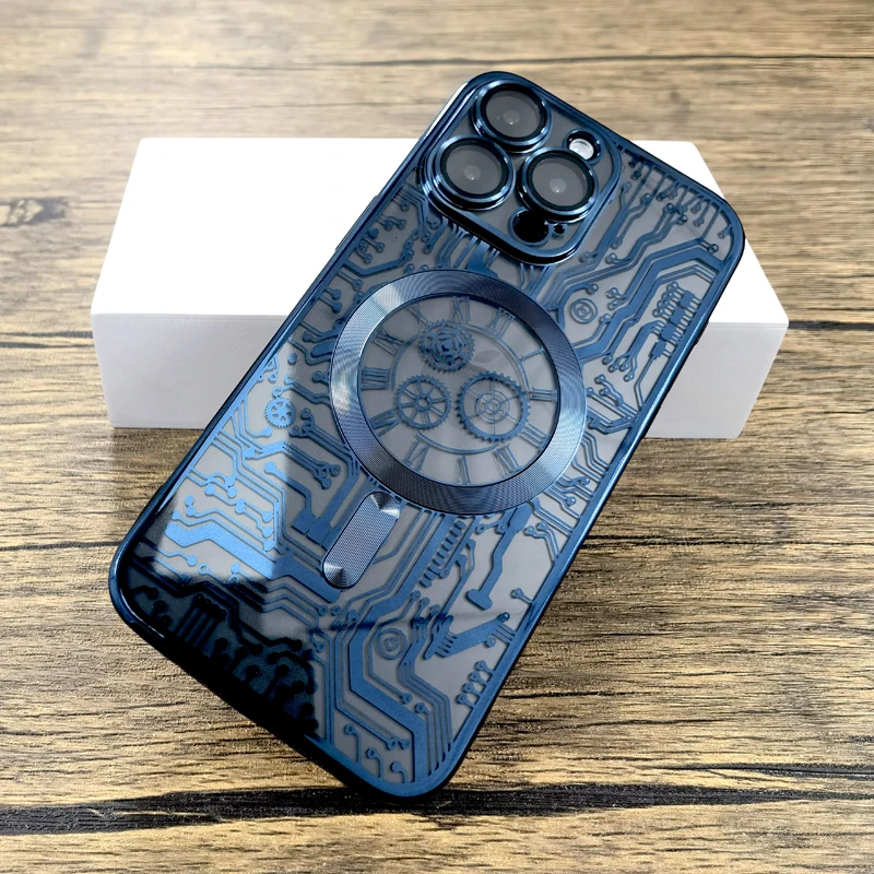 Прозрачный чехол с механическим рисунком для iPhone 16 15 14 13 12 11 Pro Max Plus 16Pro защитный