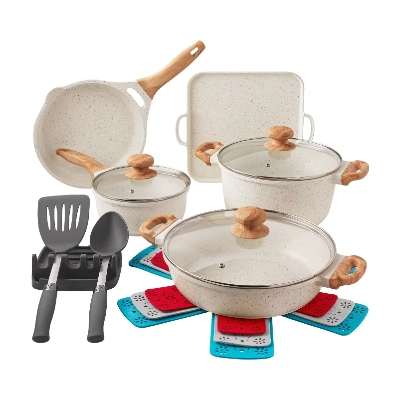 

Prairie Signature 14-Piece Cast Aluminum Cookware Set, Linen Speckle