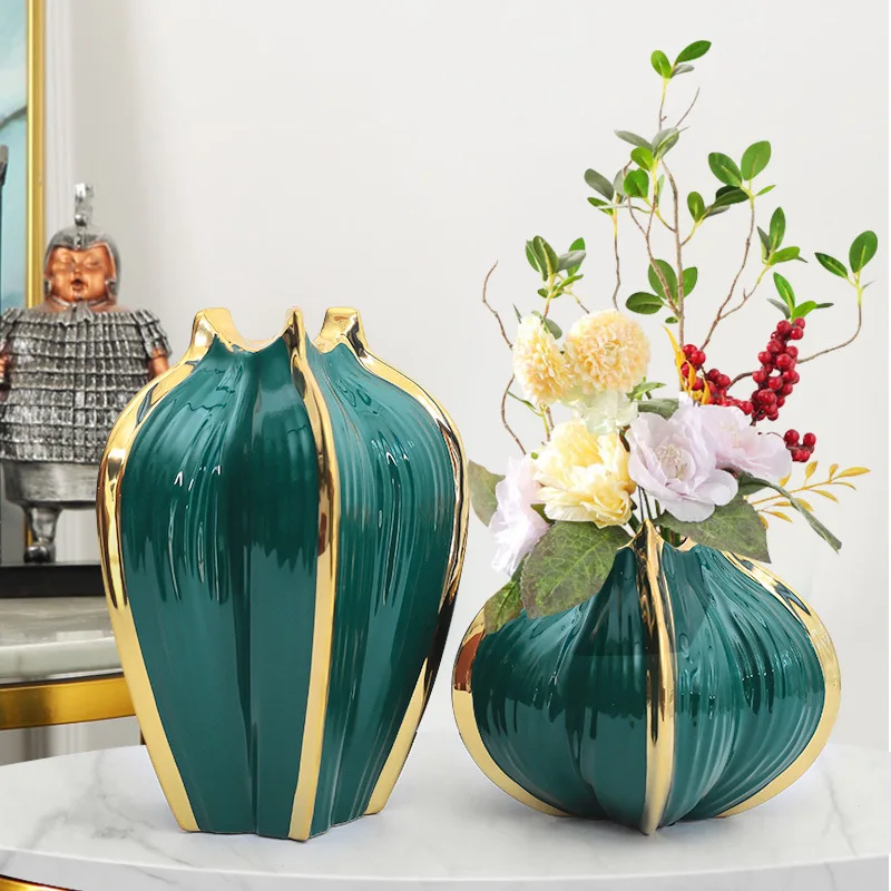 

Luxury Gold Plated Orange Phnom Penh Ceramic Vase Living Room Entrance Family Office Decoration Flower Vase Home Decoration