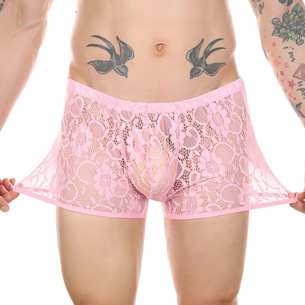 

Sexy Boxershorts Men See-through Shorts U Convex Boxer Briefs Sheer Mesh Pouch Underwear Panties Lingerie Ropa Interior Hombre