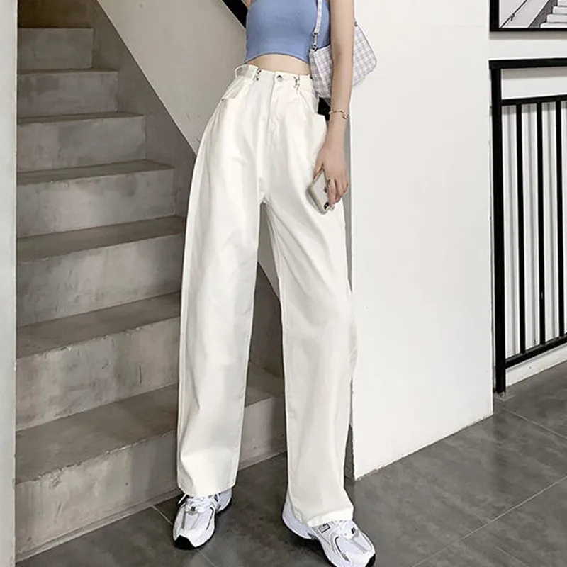 Straight Mom Denim Trousers Women White Wide-leg High Waist Pants New Oversize Loose Fashion Korean Jeans for Female Streetwear