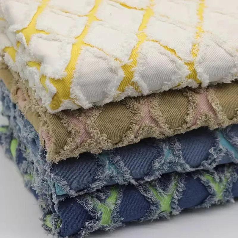 Хлопковая двухцветная двухсторонняя клетчатая стеганая джинсовая ткань с