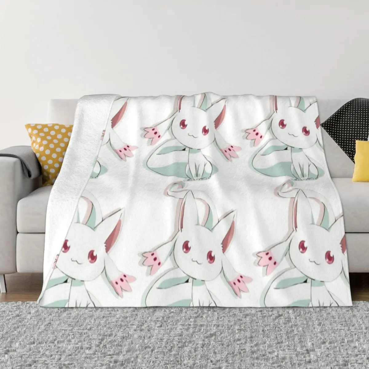 Одеяло Kyubey Puella Magi Madoka Magica флисовое текстильное декоративное мультяшное легкое