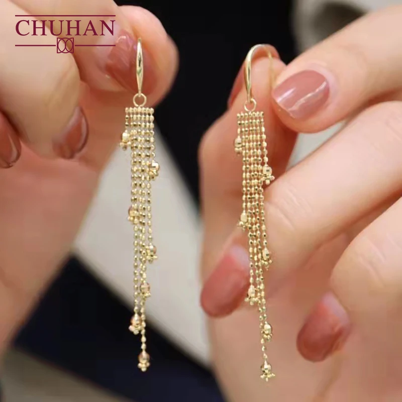 

CHUHAN 18k Gold Lace Tassel Design Drop Earrings Women Real Au750 Fashion All-Match Ear Hook Gift For Girlfriend Fine Jewelry
