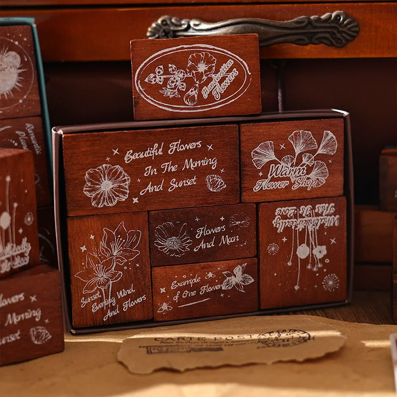 

6PCS/LOT Retro Floral Sealing Wooden Stamps 99*66*6mm DIY Stickers Journaling Diary Scrapbook Decoration Supplies Free Shipping