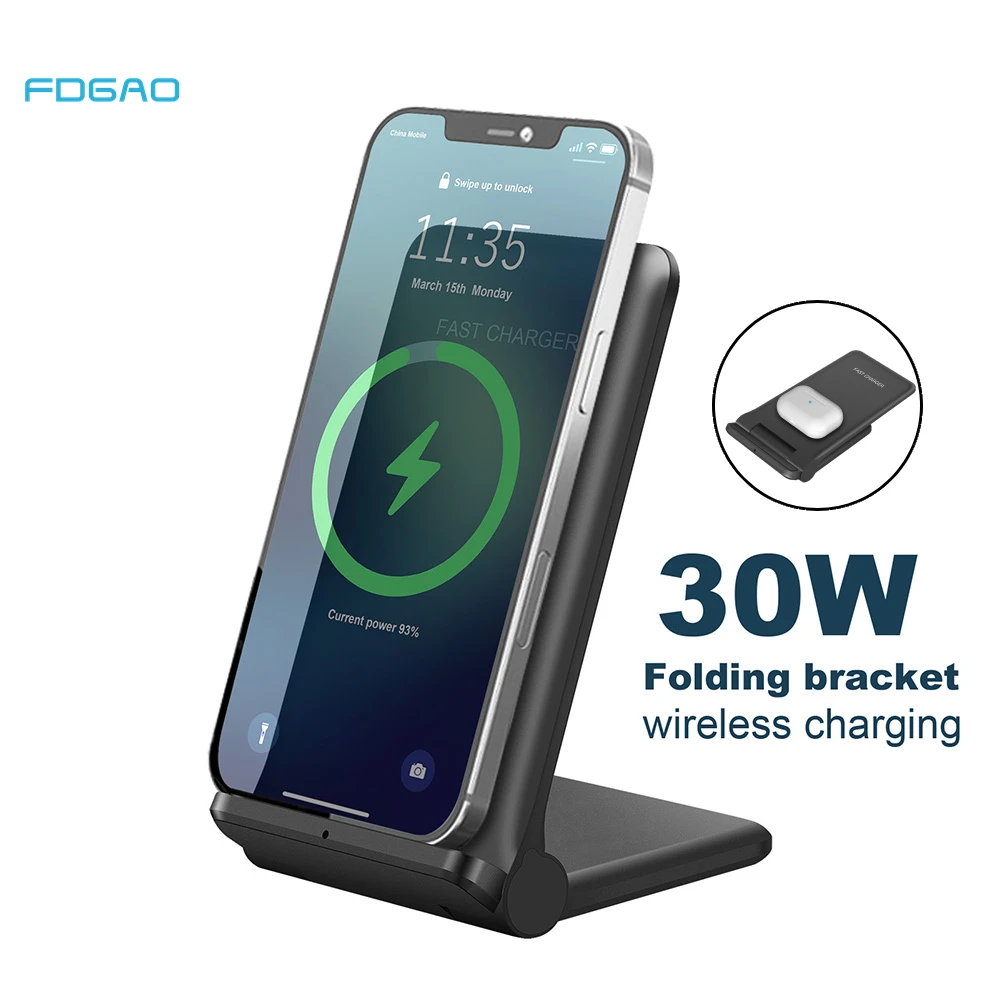 

FDGAO 30W Qi Wireless Charger Stand For iPhone 14 13 12 11 Pro XS MAX XR X 8 Samsung S22 S21 Fast Charging Holder Phone Charger