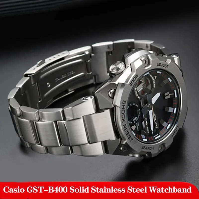 Solid Stainless Fine Steel Watchband Suitable For Casio Watch G-SHOCK Steel Heart GST-B400 Series Sports Men's Wristband Strap