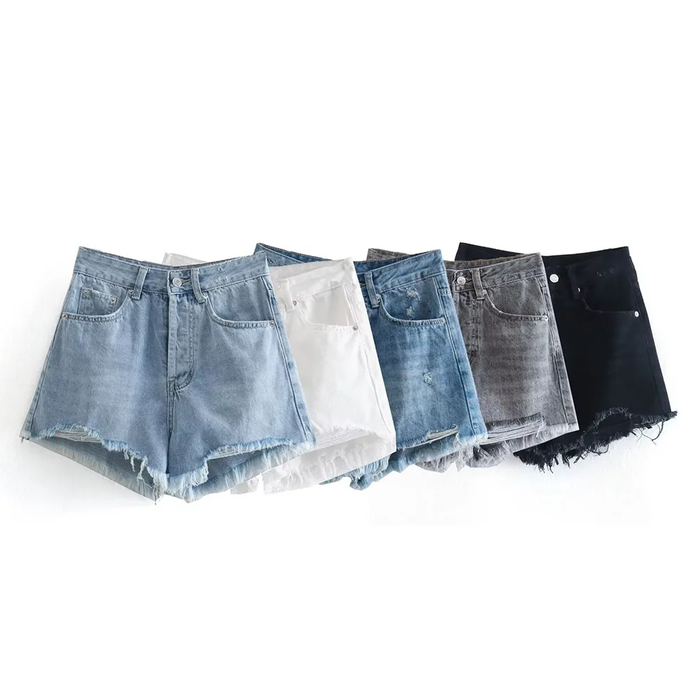 

Summer new fashion women's retro street trend versatile five-color high-waisted ripped shorts