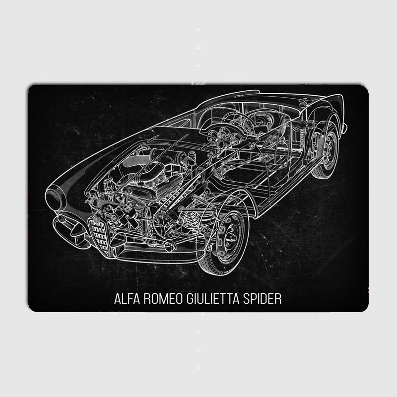 Постеры для спортивных автомобилей Alfa Romeo Giulietta Spide металлический плакат с