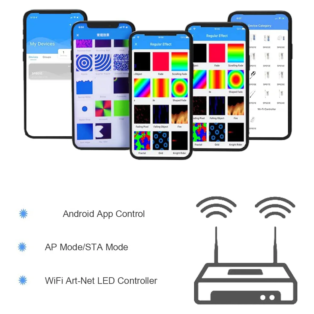 SP801E Wifi Art-Net женский контроллер модель панели управления WS2812B WS2811