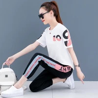 2022 new sports suit summer fashion tide brand loose casual short sleeved two piece sets women student white pink black