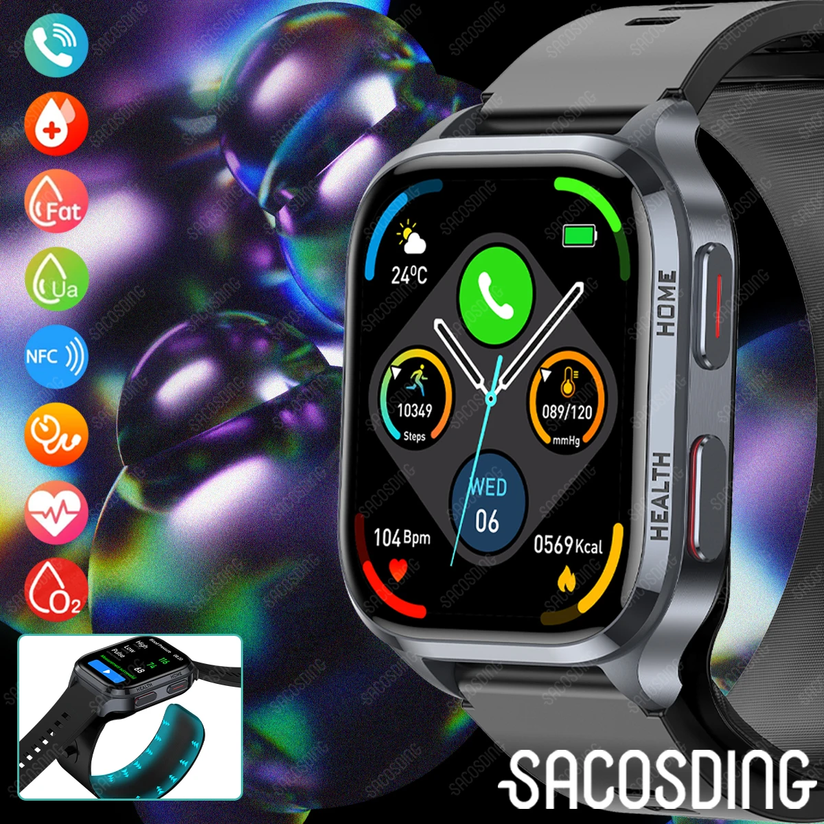 Водонепроницаемые умные часы с пульсометром и тонометром