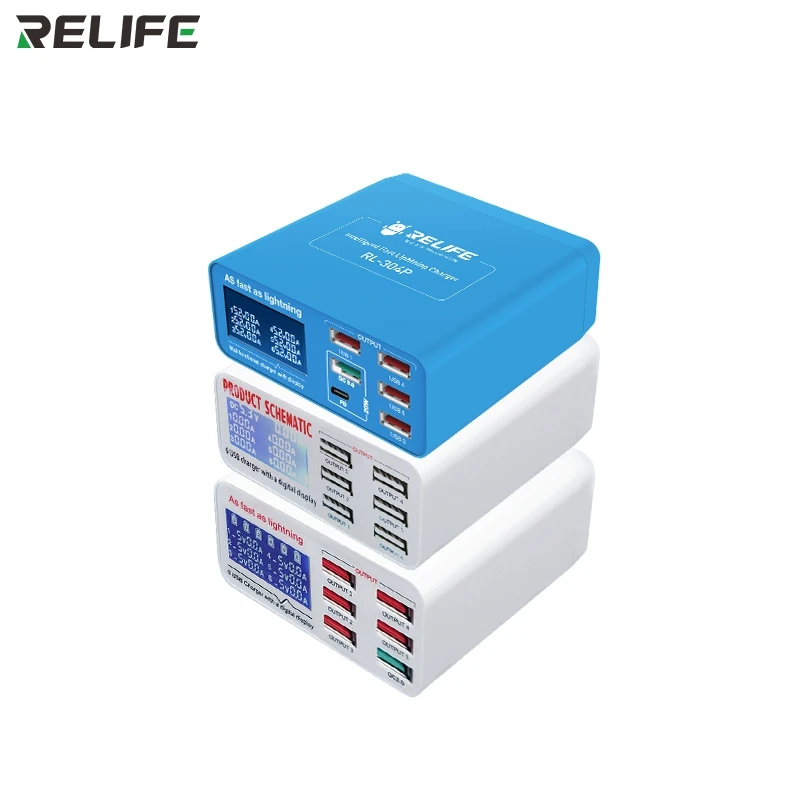 

RELIFE 304P SS-304D SS-304Q Smart 6 Port USB Digital Display Lightning Charger For iPhone Samsung Huawei Xiao Vivo Opop