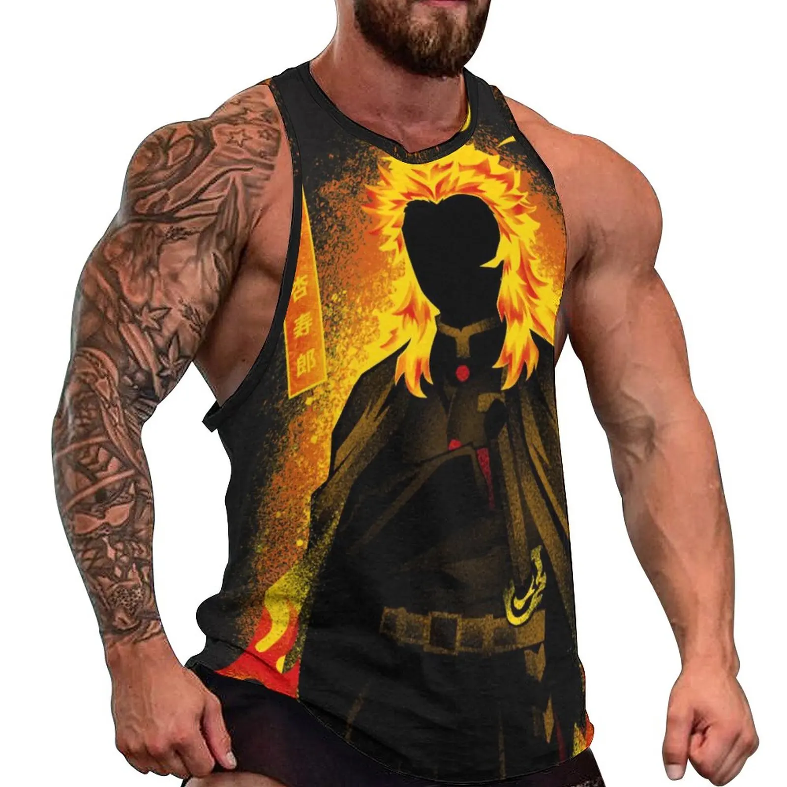

Anime Demon Slayer Tank Top Man's Hashira Kyojuro Hashira Tops Summer Graphic Bodybuilding Vintage Oversize Sleeveless Shirts