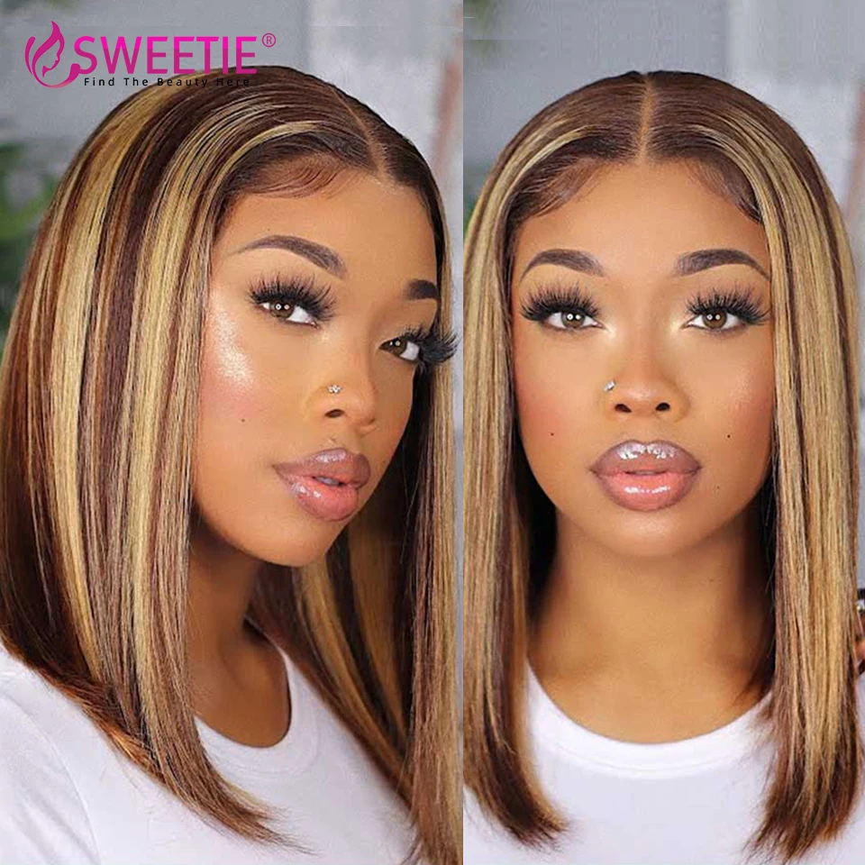 Highlight Short Bob Wig 4X4 13X4 Straight Lace Front Human Hair Wig P4 27 Ombre Honey Blonde Short Bob Human Hair Wigs For Women