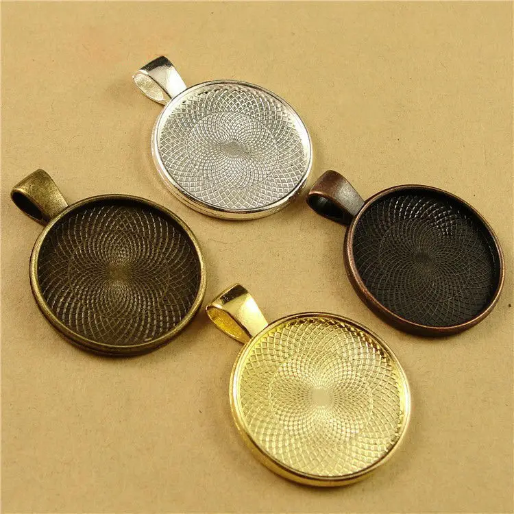 

6Units Inner 30mm Zinc Alloy Pendant Blank Setting Tray for Glass Cameo Cabochons Diy Jewelry accessories BITWBI