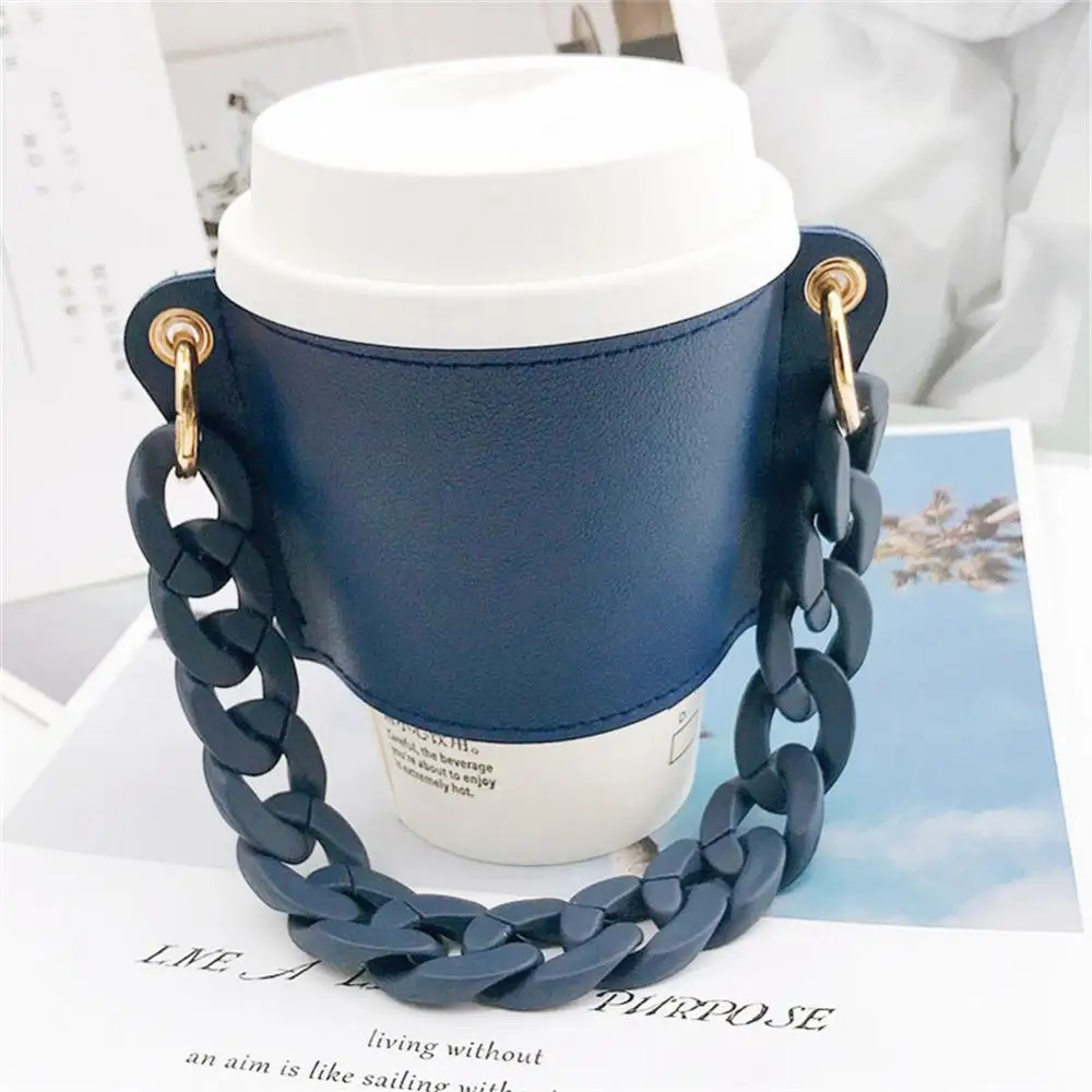 

New Chain Milk Tea Hot Drink Cup Set Holder Hanging Portable Mug Insulation Drinking Cover Leather Case Coffee Beverage Cup Bag