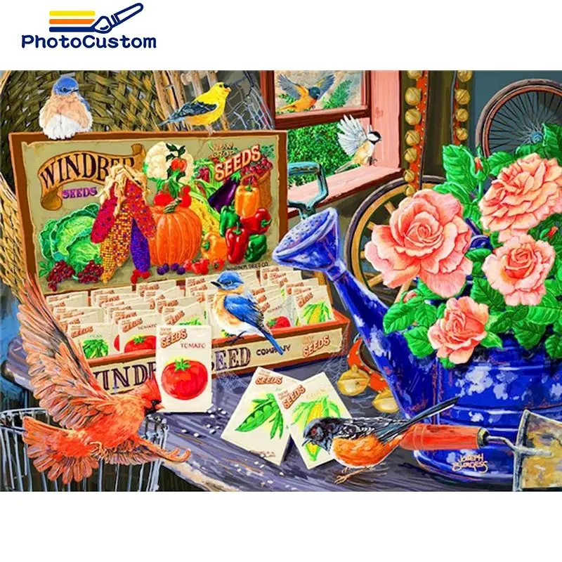 

PhotoCustom Painting By Numbers Flower DIY Room Wall Art Pictures By Number bird For Adults Home Decoration 50x40cm