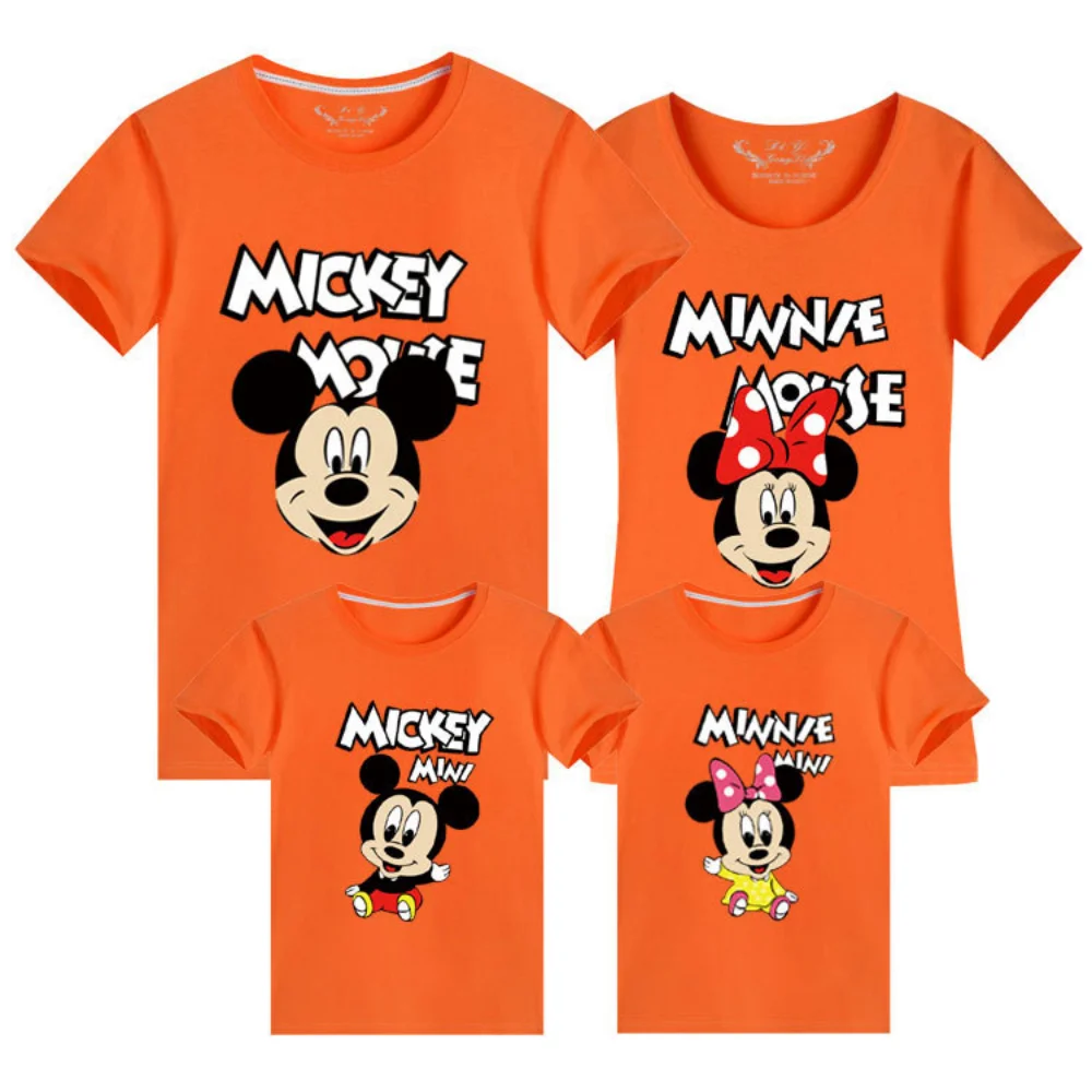 

Mickey's summer new short-sleeved T-shirt parent-child outfit cute Minnie family of three family outfit Korean version round nec