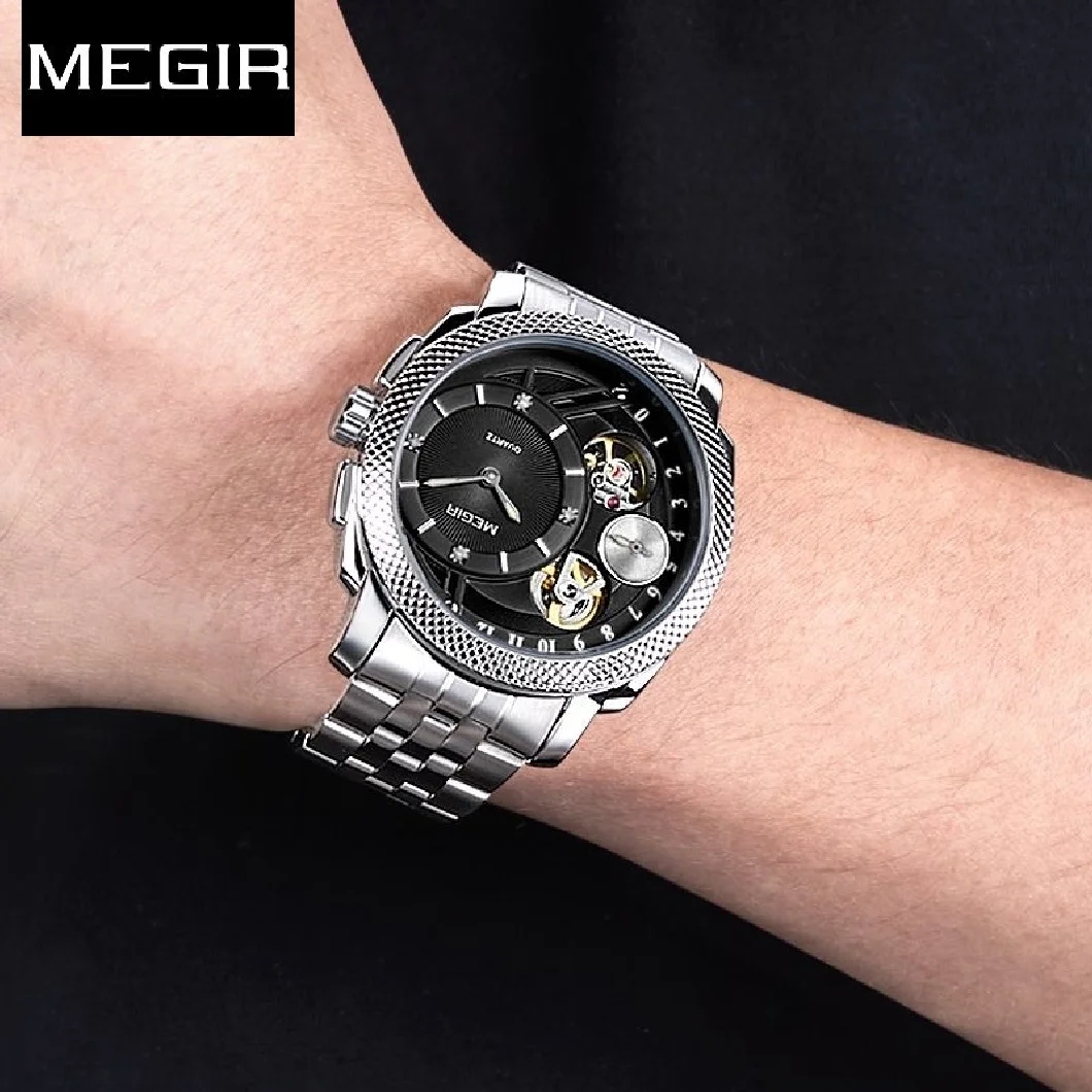 

MEGIR Men Luxury Business Sport Quartz Wristwatch Army Military Stanless Steel Mechanical Style Male New Clock Erkek Kol Saati