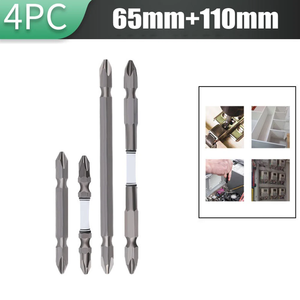 

4pcs PH2 Cross Screwdriver Bit Double Head 65mm 110mm 1/4 Hex Shank Magnetic For Electrich Nutdrivers Air Drills Hand Tools