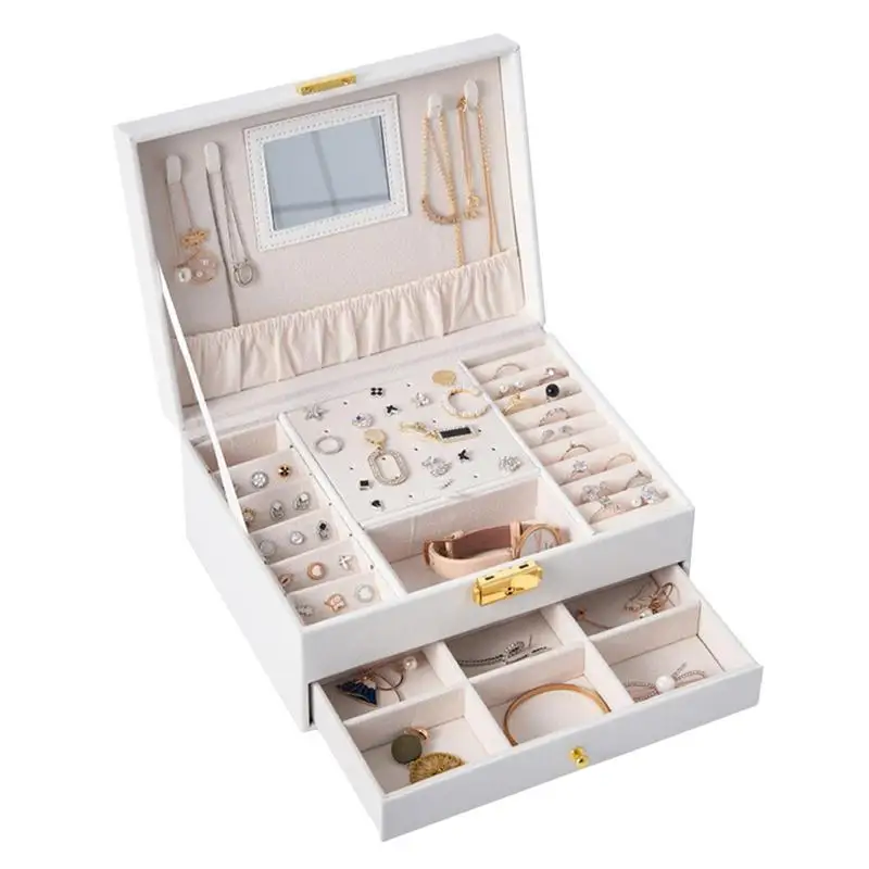 

Двойная кожаная шкатулка для ювелирных изделий, органайзер, шкатулка для ювелирных изделий, органайзер для женщин, двухслойная большая шкатулка для ювелирных изделий