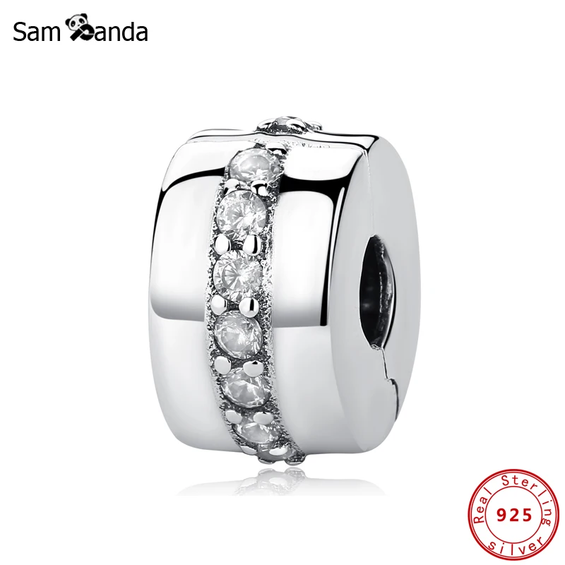 

Original 925 Sterling Silver Charms Row Clip Charm Crystals Stopper Bead Fit Pandora Bracelets Bangles DIY Jewelry For Women