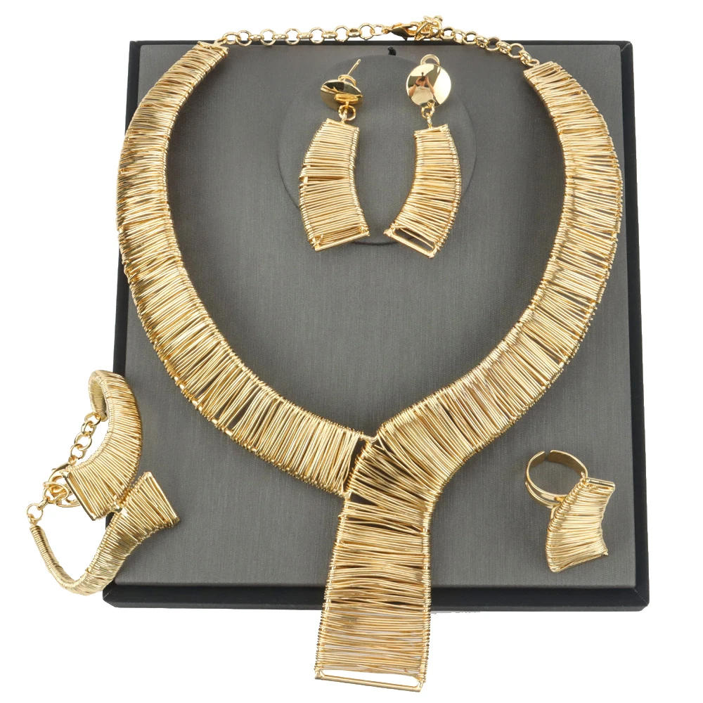 

Indian Jewelry Set Gold Plated Bridal Wedding Dubai Nigerian Jewellery Sets African Necklace Earrings Bracelet Ring Arabic Set