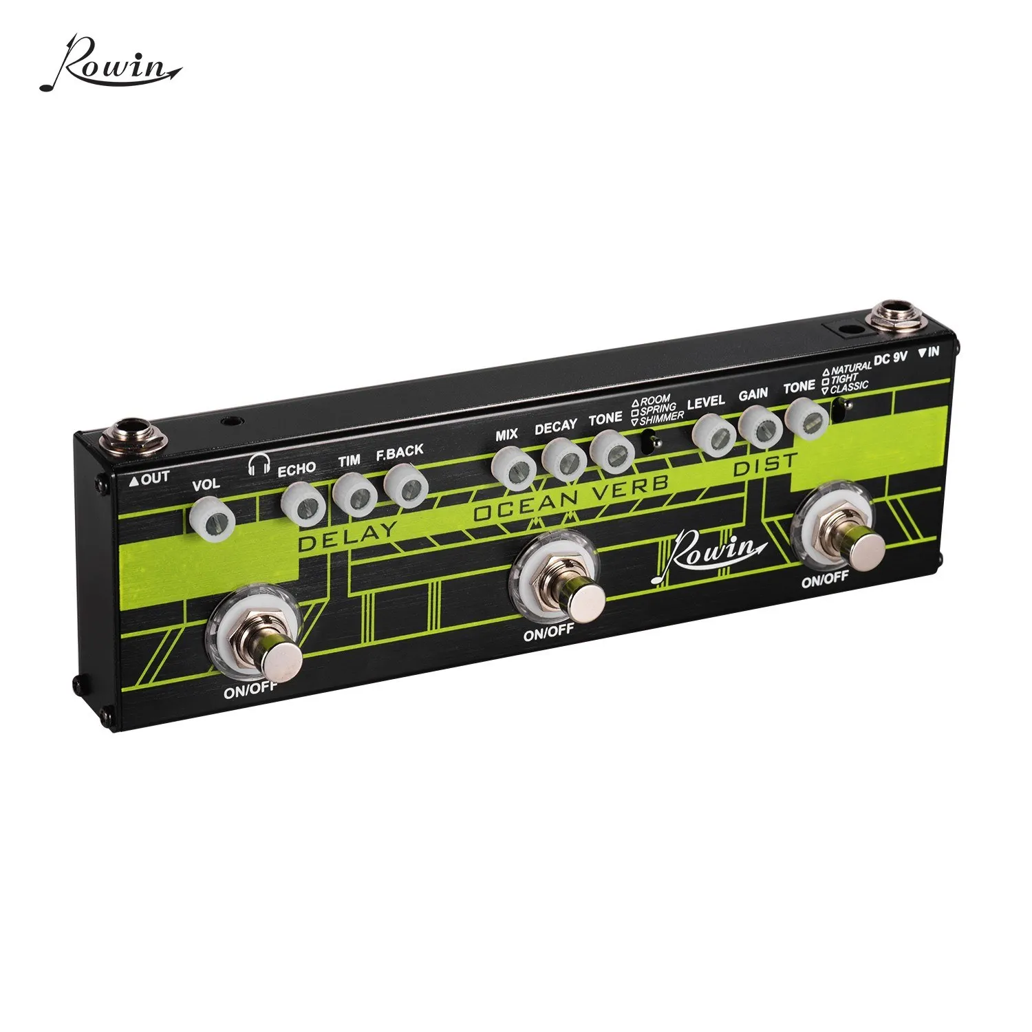 

Rowin DAP-1 3-in-1 Guitar Multi Effects Pedal Delay + Ocean Verb + Distortion Aluminum Alloy Shell with True Bypass Function