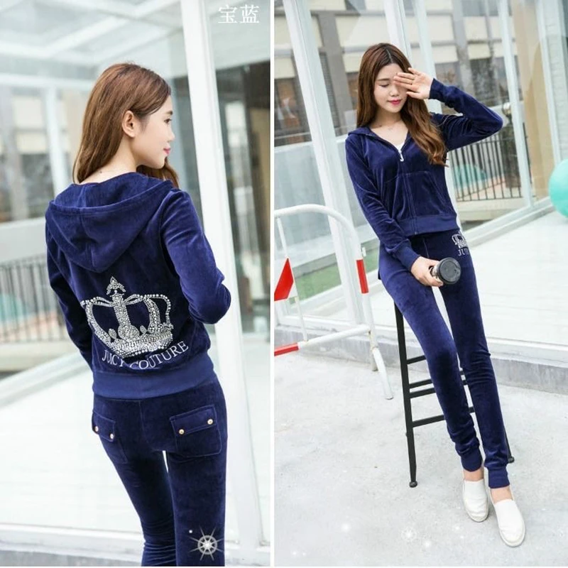 

Two Piece Sets Women Spring Autumn Tracksuits Stretchy Sportswear Hooded Tops And Matching Outfits Velet Soft Fabric