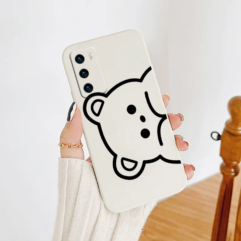 

Cute Bear Liquid Silicone Case For Huawei P40 P50 P30 P20 Pro Lite Mate 40 30 20 Pro Lite Nova 5t Y7A Shockproof Phone Cover