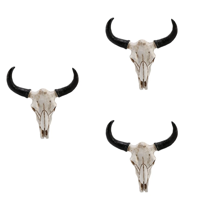 

Hot 3X Resin Longhorn Cow Skull Head Wall Hanging Decor 3D Animal Wildlife Sculpture Figurines Crafts Horns