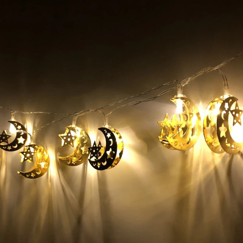 

EID Mubarak Iron Art LED String Lights 20Leds Ramadan Decorations for Home Birthday Wedding Fairy Garland Decor Curtains Lamp
