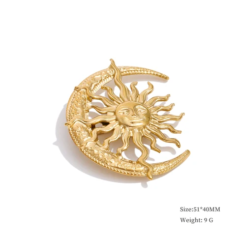 Брошь Yhpup Солнце Луна  из нержавеющей стали