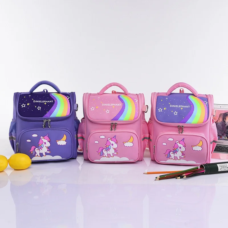 Grade 1-3 Primary Children Unicorn Rainbow Large Capacity Backpacks New Girl Cartoon Fashion Sweet Schoolbags Lightweight Hot