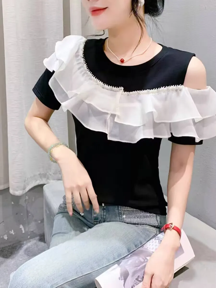 Новое поступление 2024 однотонная блестящая шелковая футболка с