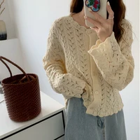 simple loose casual cardigans women solid hollow out knitted sweater lazy style all match korean fashion sweet elegant sweaters