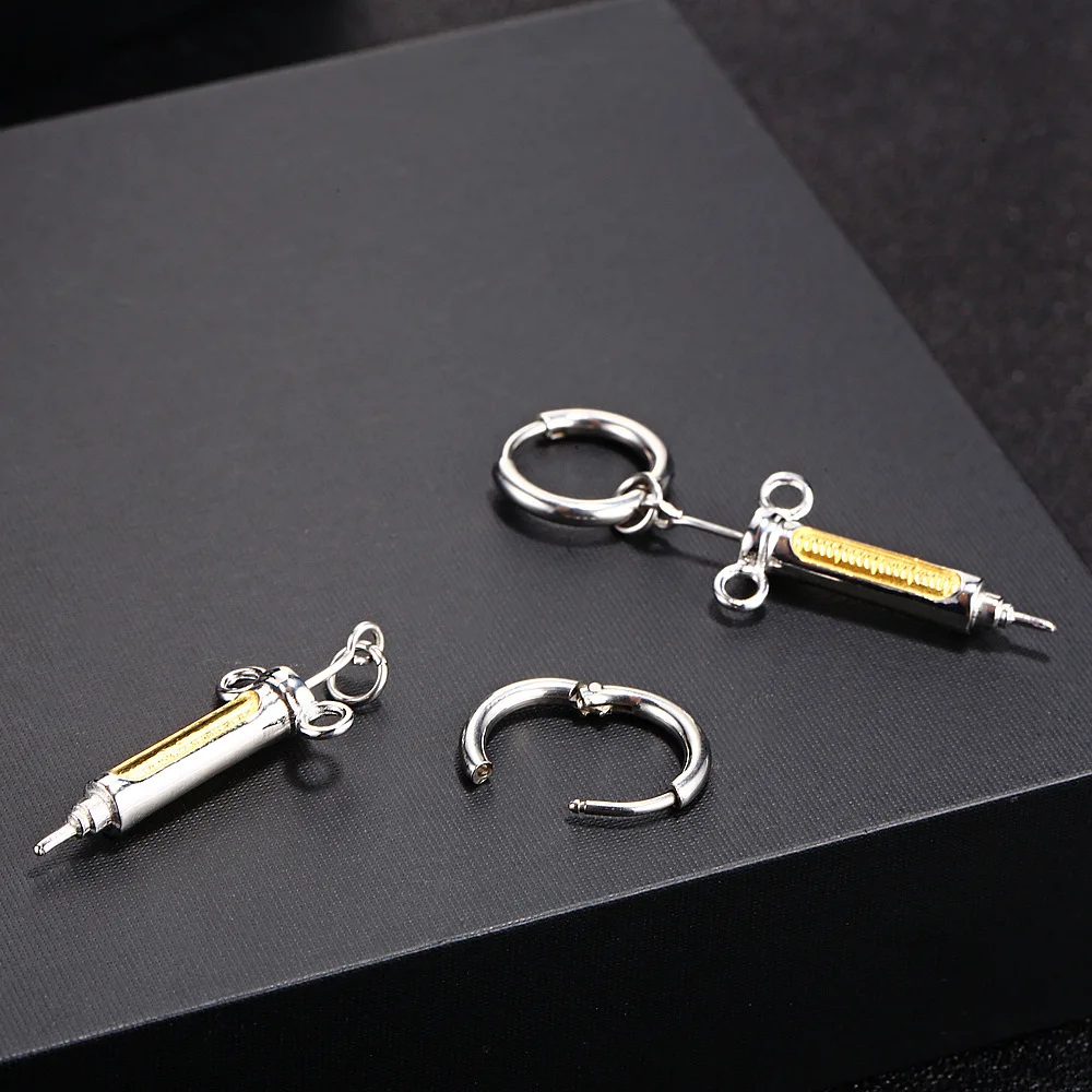 Женские серьги-подвески в виде шприца из нержавеющей стали