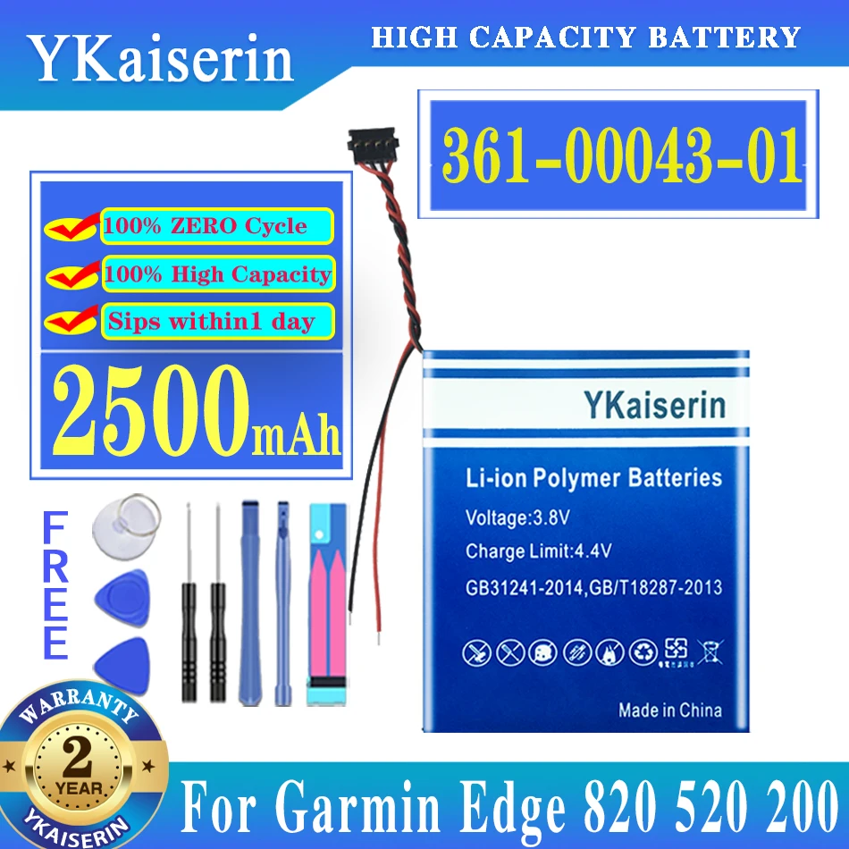 YKaiserin 2500mAh Battery For GARMIN Edge 200 205 500 520 Edge Explore 820 GPS 520 Plus 520Plus Batteries + Free Tools