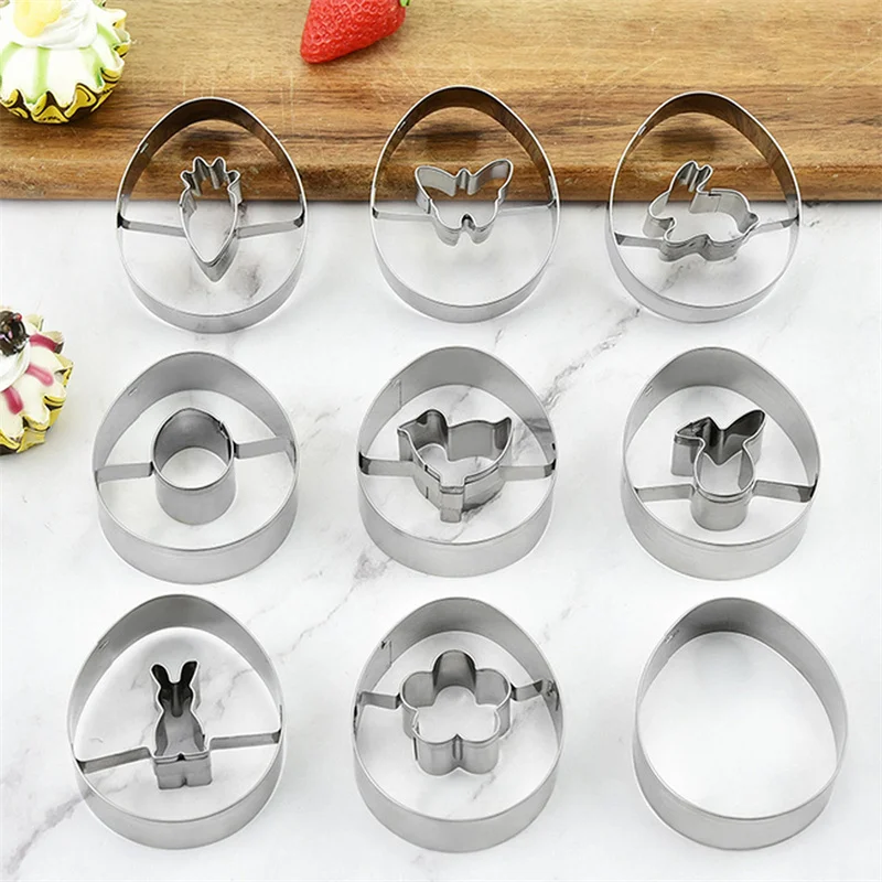 

6PCS/9PCS Easter Cookie Cutter Set Egg Bunny Chick Cut Candy Biscuit Mold Fondant Pastry Decorating Baking Cutter Party Supplies