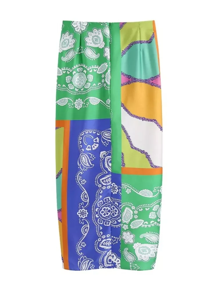 

2022 Новый Винтажный женский элегантный тканевый лоскутный цветочный принт с узлом Женская юбка с застежкой-молнией сзади Шикарное облегающ...