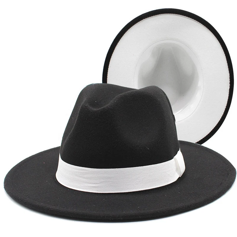 Wide Brim Fedora Hat Men Winter Black 