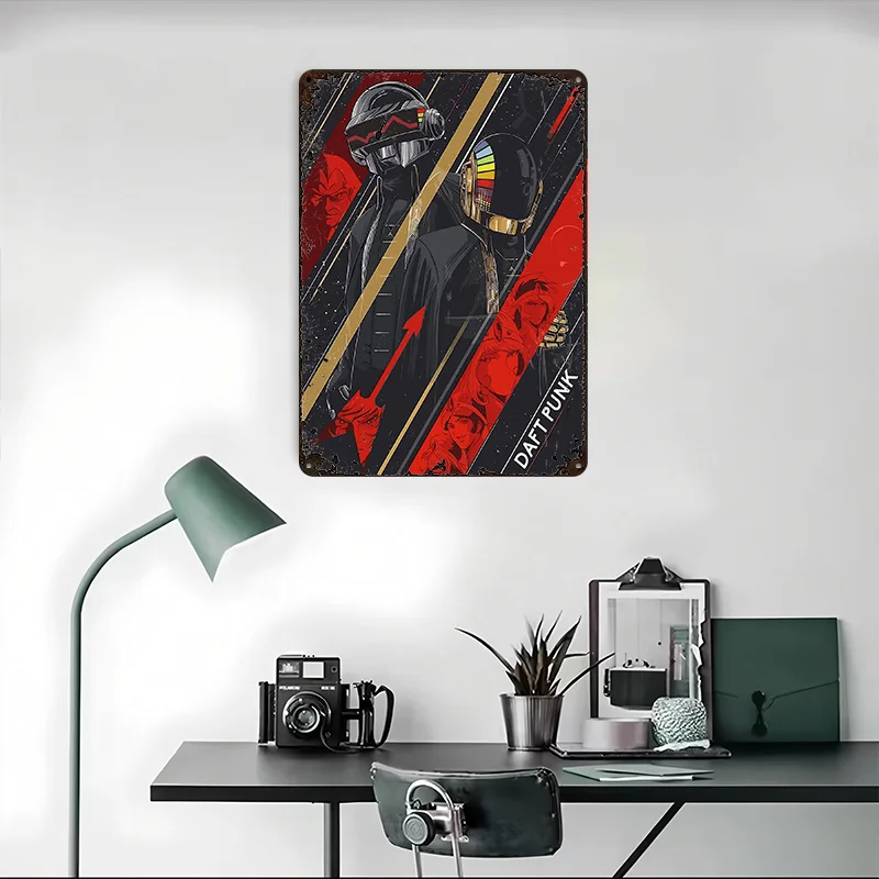 Фото Daft Punk Art Печатный Плакат Индивидуальное Настенное Искусство Ретро Винтаж Металлические Оловянные Вывески для Домашнего Офиса Украшения Игровой Бар Аксессуары №4