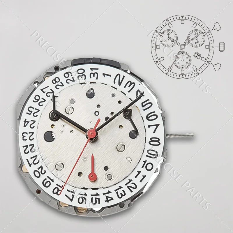 Японский механизм JS05 одинарный календарь 6-стрелочный 4-точечный 2 6 10 маленькие