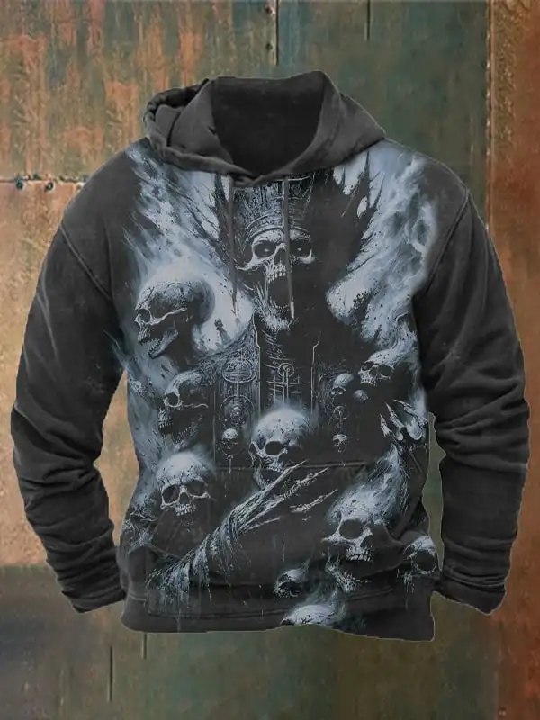 Худи мужское с 3D-принтом черепа уличная повседневная кофта капюшоном передним