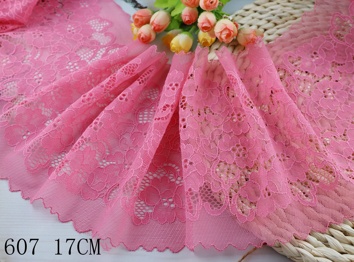 

Wholesale lot 6. 3/4 "*1yard delicate Pink Elastic/Spandex Soft Flower Floral lace trim DIY/sewing/Wedding Lace 607
