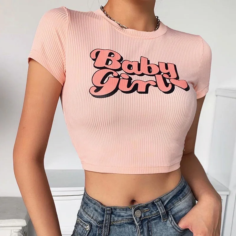 

Sweet Casual Baby Girl Print Short Sleeve Patchwork Crop Top 2021 Summer Women Sexy Skinny T Shirt Y2k 2000s Tee Tops Streetwear