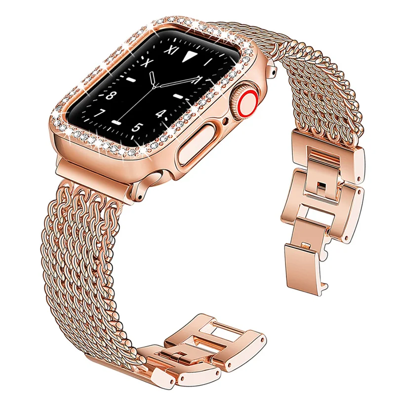 

Diamond Case+Tassel strap for Apple watch 8 7 band 45mm 41mm 40mm 38mm 44mm 42mm Metal Watchband iWatch Series 6 5 4 3 Se strap